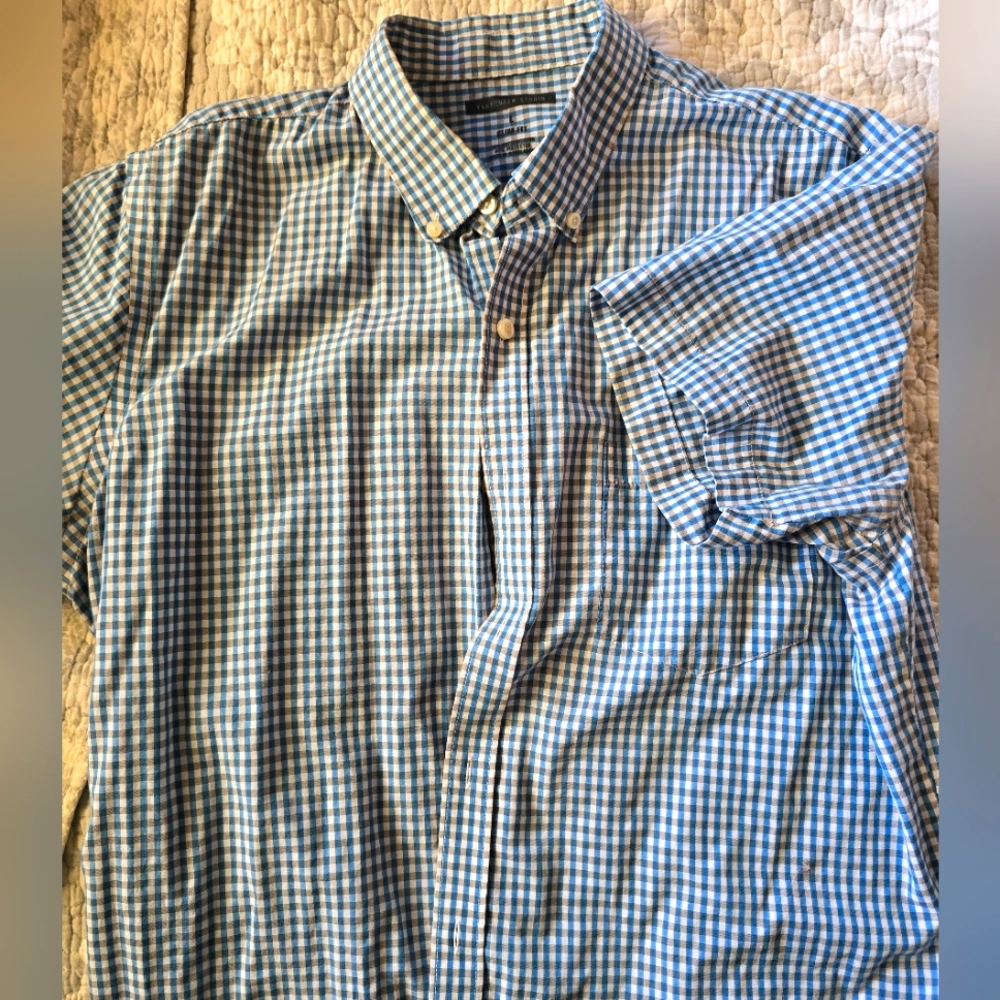 Van Heusen slim fit men's L, casual blue gingham button-down shirt